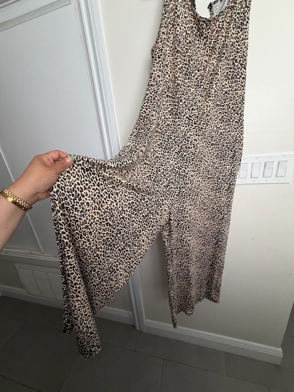 Sleeveless Leopard Print Maxi Dress in Beige and Black - Picture 2 of 3